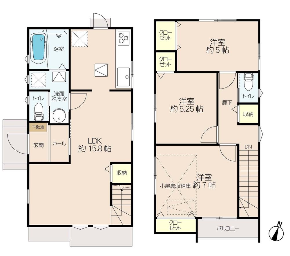 Floor plan. (Building 2), Price 36,800,000 yen, 3LDK, Land area 92.53 sq m , Building area 79.9 sq m