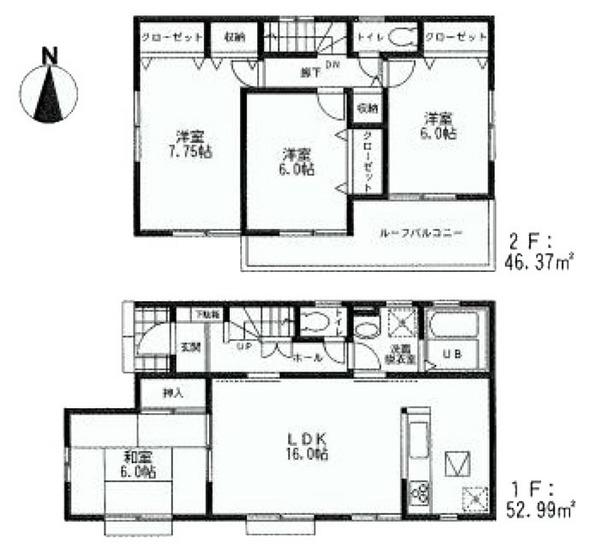 Floor plan. 34,800,000 yen, 4LDK, Land area 155.44 sq m , Building area 99.36 sq m