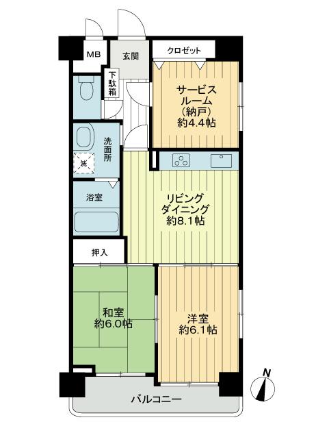 Floor plan. 2DK + S (storeroom), Price 17.8 million yen, Occupied area 55.38 sq m , This room of the balcony area 5.41 sq m southeast corner room.