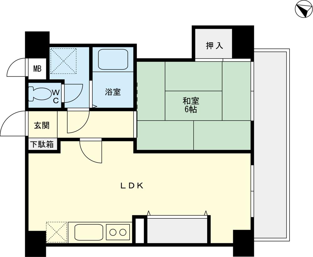 Floor plan. 1LDK, Price 12.8 million yen, Occupied area 40.03 sq m , Balcony area 5.91 sq m
