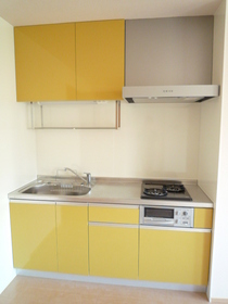Kitchen. Two-burner gas stove with system kitchen to enjoy cooking