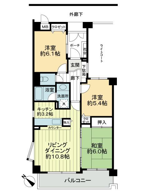 Floor plan. 3LDK, Price 23.8 million yen, Footprint 68.6 sq m , Balcony area 8.78 sq m