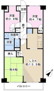 Floor plan. 3LDK, Price 21.9 million yen, Footprint 61.6 sq m , Balcony area 6.72 sq m floor plan