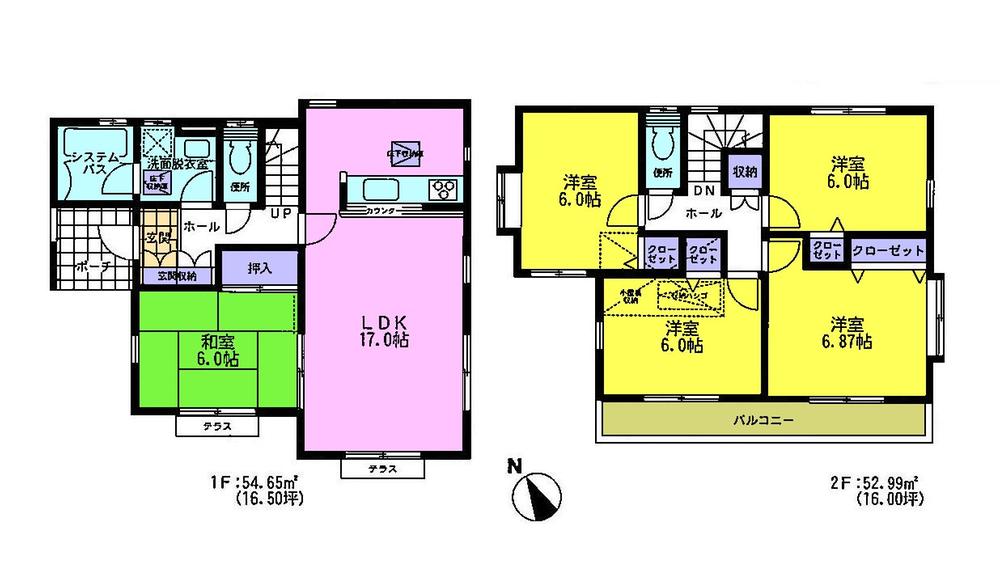 Floor plan. 33,800,000 yen, 5LDK, Land area 136.55 sq m , Is 5LDK with storage in the building area 107.64 sq m LDK17 Pledge of face-to-face kitchen and all the living room 6 quires more. Also it comes with attic storage.
