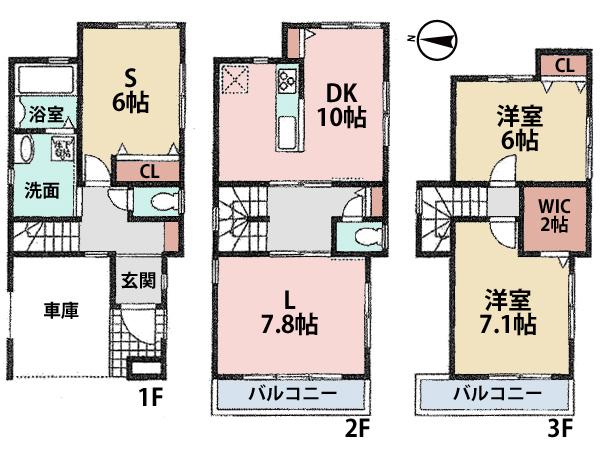 Floor plan. 32,850,000 yen, 2LDK + S (storeroom), Land area 66 sq m , It is south-facing building area 108.36 sq m all room 6 quires more.