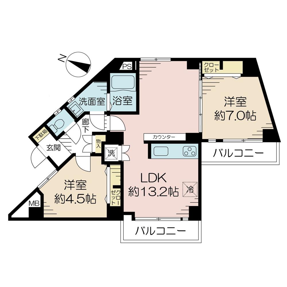 Floor plan. 2LDK, Price 17.8 million yen, Occupied area 51.44 sq m , Balcony area 6.85 sq m