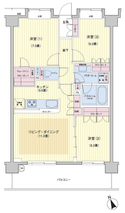 Floor: 3LDK + Wic, the occupied area: 70.03 sq m, Price: 39,200,000 yen, now on sale