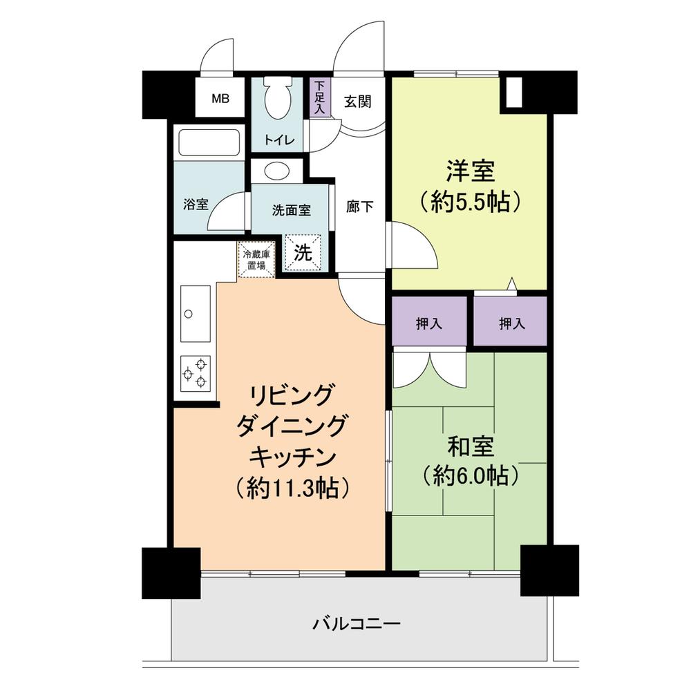 Floor plan. 2LDK, Price 15.8 million yen, Occupied area 51.03 sq m , Balcony area 9.45 sq m 2LDK