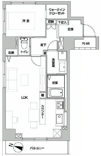 Floor plan. 1LDK, Price 15.3 million yen, Occupied area 44.15 sq m , Balcony area 4.95 sq m