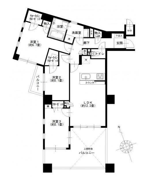 Floor plan. 3LDK, Price 29,900,000 yen, Occupied area 69.81 sq m , Balcony area 18.62 sq m
