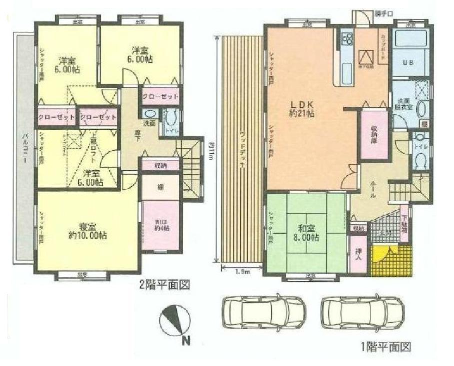Floor plan. 49,800,000 yen, 5LDK + S (storeroom), Land area 172.05 sq m ese-style room next to the building area 144.49 sq m LDK21 Pledge 8 pledge and wood deck, Also enhance housed in the main bedroom 10 Pledge