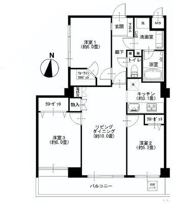 Floor plan. 3LDK, Price 26,900,000 yen, Footprint 69 sq m , Per balcony area 10.8 sq m south-facing, Good per sun