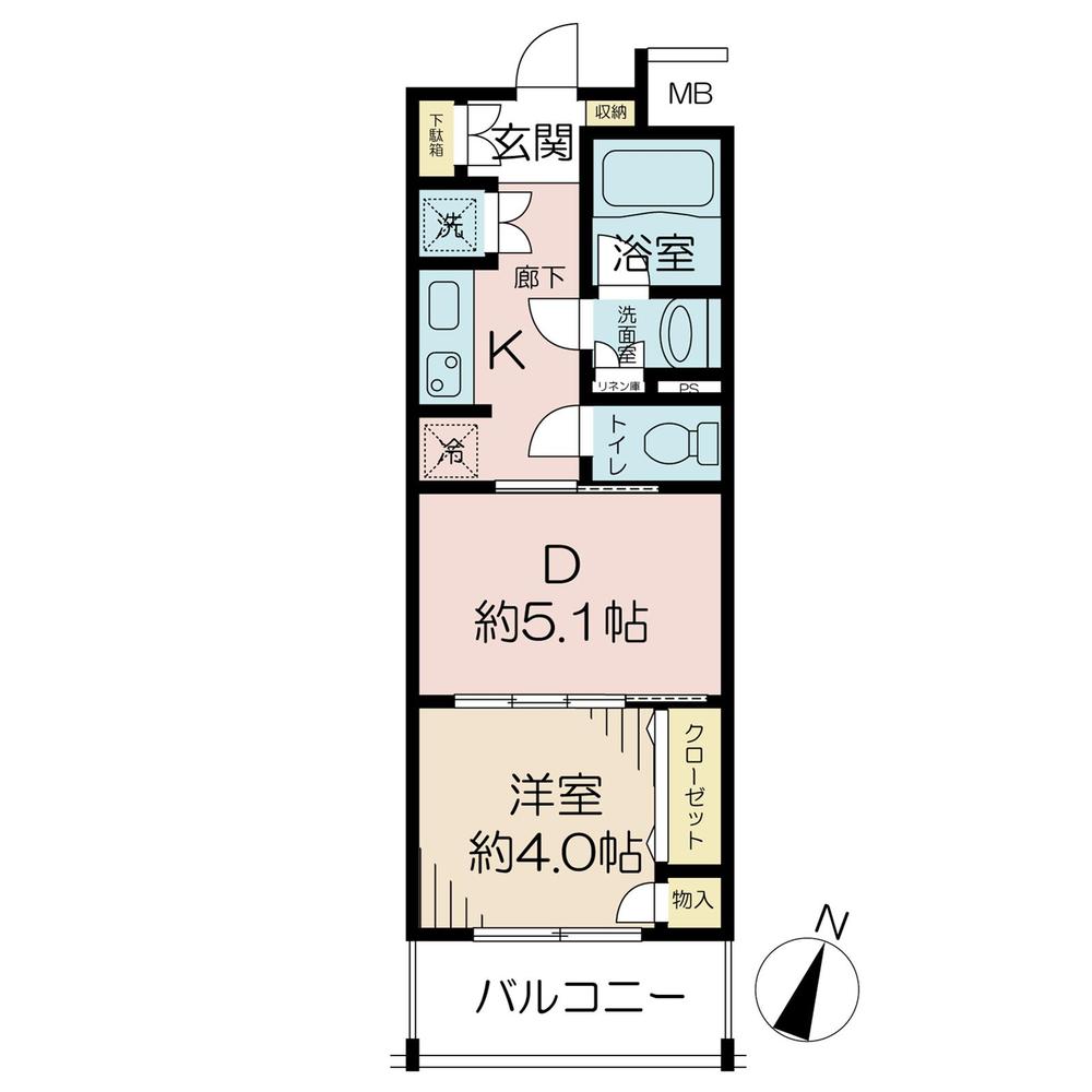 Floor plan. 1DK, Price 24,800,000 yen, Footprint 30.1 sq m , Balcony area 4.48 sq m