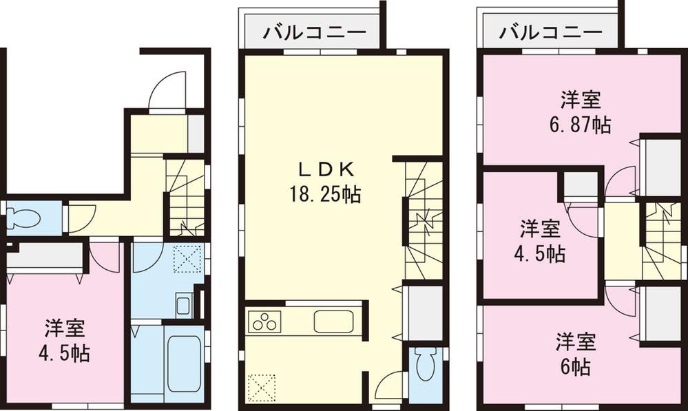 Floor plan. (Building 2), Price 37,800,000 yen, 4LDK, Land area 59.72 sq m , Building area 96.87 sq m