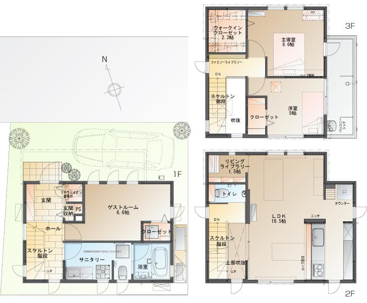 Floor plan.  [No. 1 destination] So we have drawn on the basis of the Plan view] drawings, Plan and the outer structure ・ Planting, such as might be the actual and made some things.   Also, furniture ・ Car, etc. are not included in the sale price.