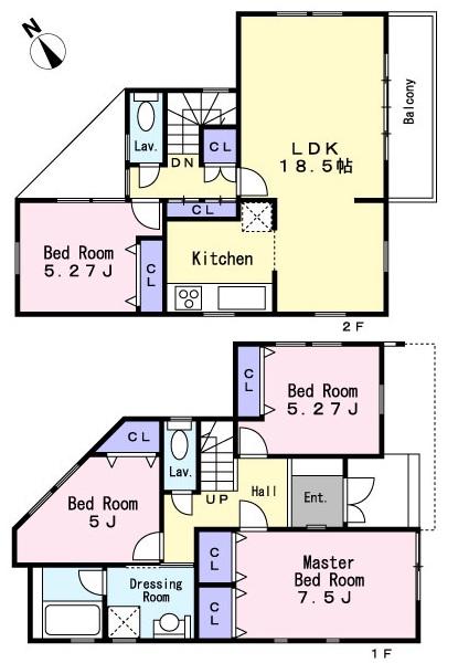 Floor plan. 68,500,000 yen, 4LDK, Land area 113.71 sq m , The building area of ​​99.23 sq m living there is a blow-by of large space of 4.7m, Not only the people who live, Also it makes me relax the visitors.