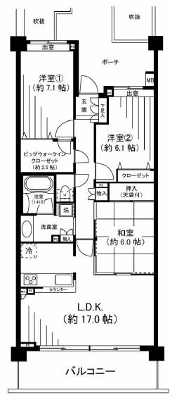 Floor plan. 3LDK, Price 39,900,000 yen, Footprint 83.1 sq m , Balcony area 12 sq m   ■ LDK face-to-face kitchen at about 17 Pledge!  [Floor plan]