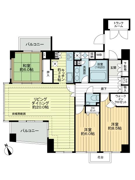 Floor plan. 3LDK, Price 35,800,000 yen, Footprint 100.17 sq m , Balcony area 10.91 sq m