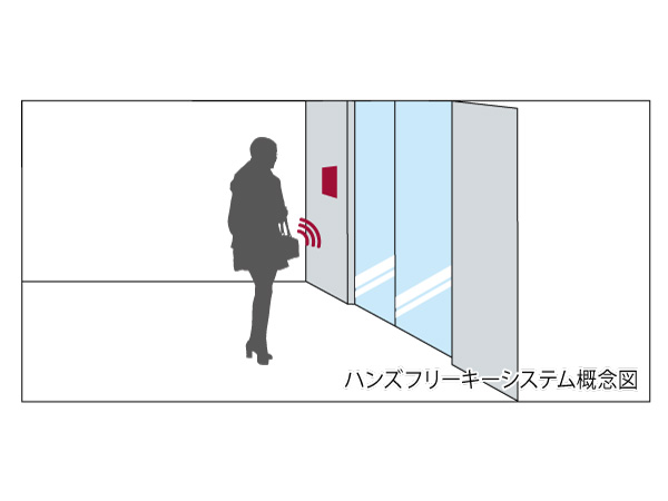 Security.  [Handsfree key system] Only wearing the key, Entrance of the auto-lock can be unlocked. There is no need to take out a key from a pocket or bag.  ※ 1 dwelling unit per 2 keys corresponding.