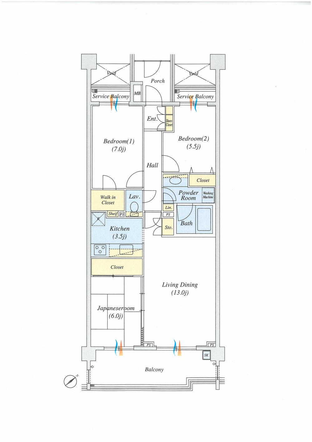Floor plan. 3LDK, Price 35,800,000 yen, Occupied area 77.76 sq m , Balcony area 12.32 sq m Floor Plan (3LDK 77.76 sq m)