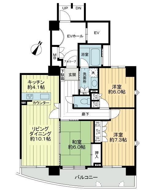 Floor plan. 3LDK, Price 17.8 million yen, Occupied area 76.07 sq m , Balcony area 12.65 sq m