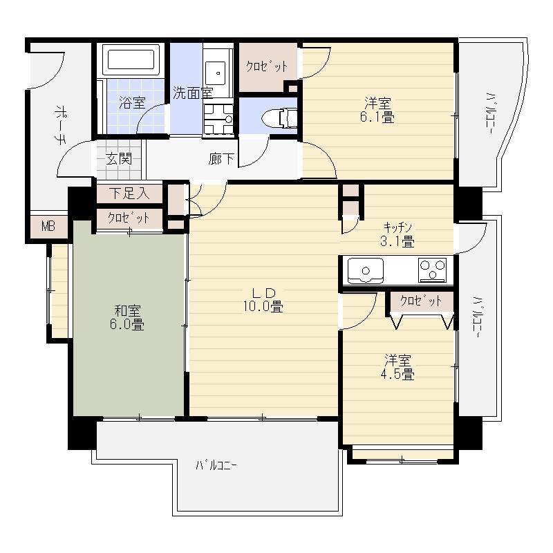 Floor plan. 3LDK, Price 27,800,000 yen, Occupied area 65.17 sq m , Balcony area 15.99 sq m