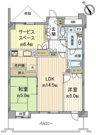 Floor plan. 2LDK, Price 34,800,000 yen, Occupied area 71.53 sq m , Balcony area 14.27 sq m Floor.