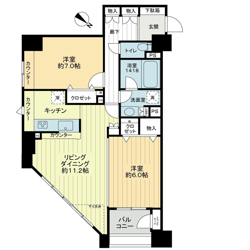 Floor plan. 2LDK, Price 38,800,000 yen, Occupied area 68.04 sq m , Balcony area 3.87 sq m