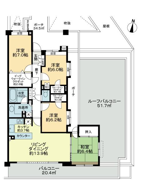 Floor plan. 4LDK, Price 49,990,000 yen, Footprint 100.47 sq m , Balcony area 20.4 sq m