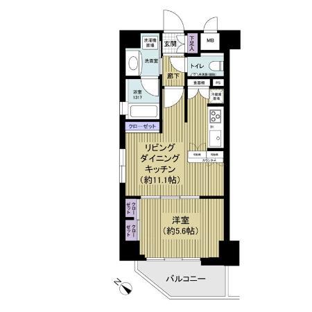 Floor plan. 1LDK, Price 22,800,000 yen, Footprint 41.1 sq m , Balcony area 5.54 sq m