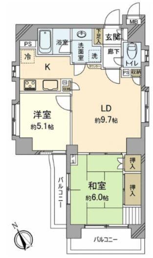 Floor plan. 2LDK, Price 28.5 million yen, Footprint 55.6 sq m , Balcony area 7.36 sq m