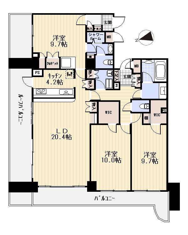 Floor plan. 3LDK, Price 82 million yen, The area occupied 125.4 sq m , Balcony area 14.38 sq m