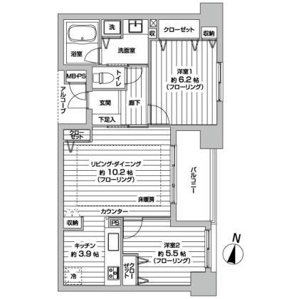 Floor plan. 2LDK, Price 28.8 million yen, Occupied area 59.58 sq m , Balcony area 6.63 sq m
