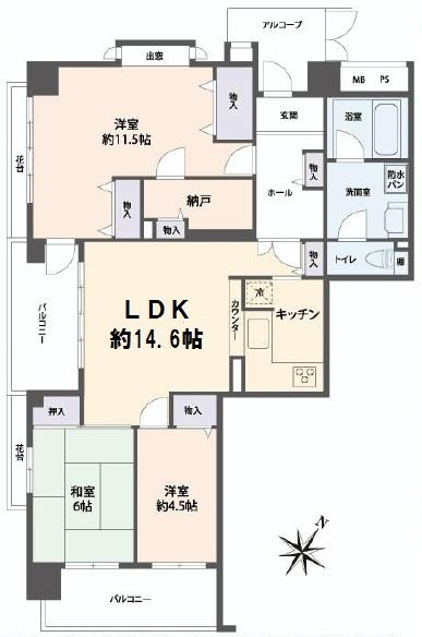 Floor plan. 3LDK + S (storeroom), Price 37,800,000 yen, Occupied area 93.95 sq m , Balcony area 14.33 sq m   ■ LDK face-to-face kitchen at about 14.6 Pledge, And Western-style about 11.5 Pledge!  [Floor plan]