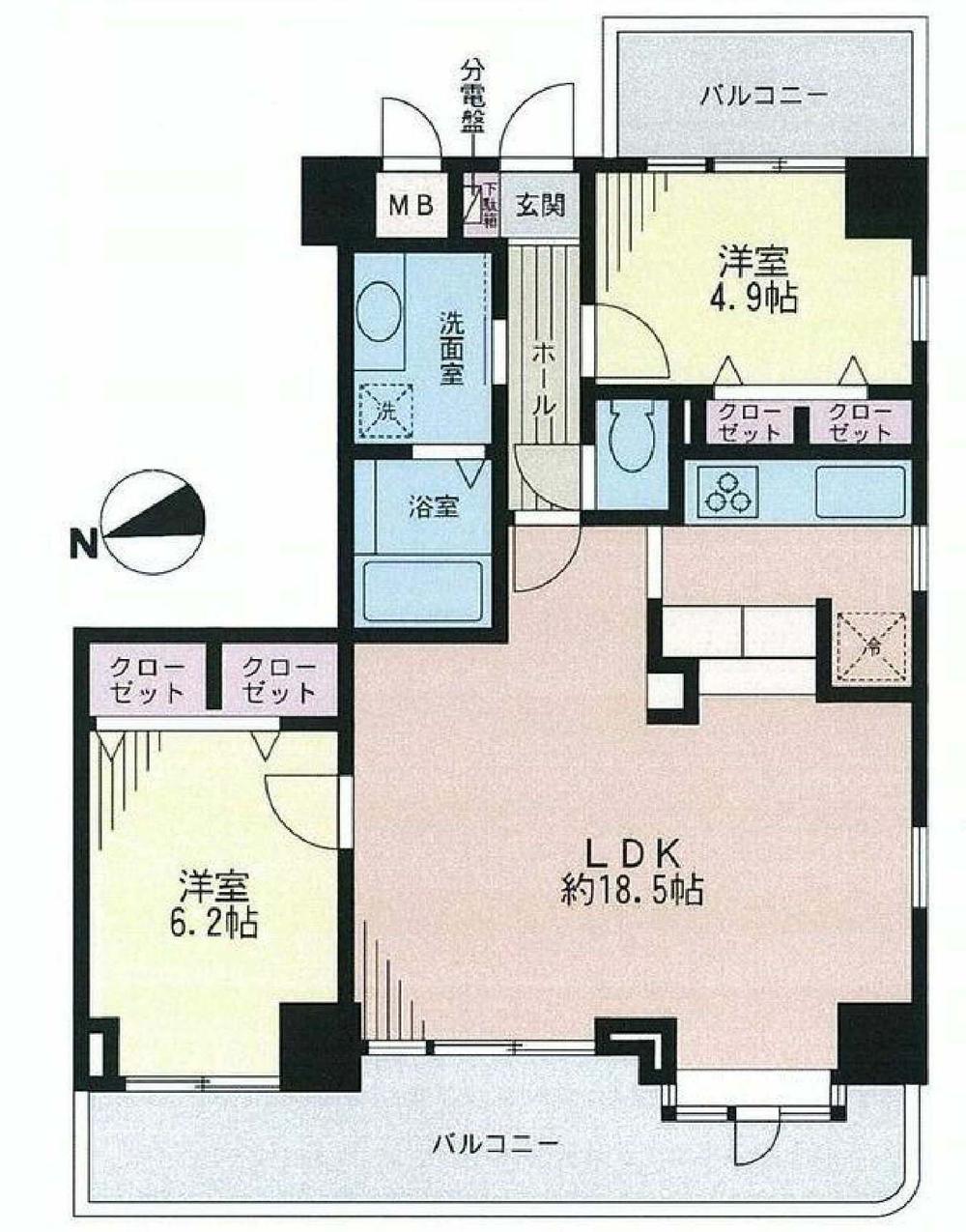Floor plan. 2LDK, Price 34,500,000 yen, Occupied area 65.32 sq m , Large 2LDK of balcony area 15.22 sq m 65 sq m more than
