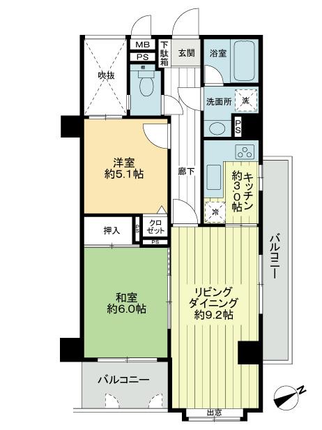 Floor plan. 2LDK, Price 23.8 million yen, Occupied area 55.24 sq m , Balcony area 9.72 sq m