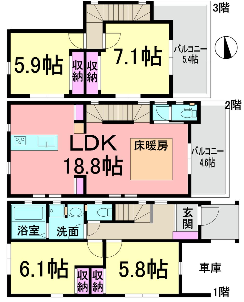Floor plan. (C Building), Price 48,958,000 yen, 4LDK, Land area 80.96 sq m , Building area 111.45 sq m