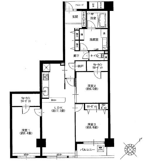 Floor plan. 3LDK + 2S (storeroom), Price 35,900,000 yen, Occupied area 92.82 sq m , Balcony area 3.86 sq m spacious 3LDK + 2W