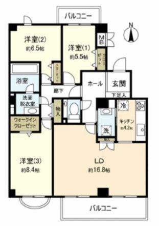 Floor plan. 3LDK, Price 39,500,000 yen, Footprint 100.86 sq m , Balcony area 12.3 sq m