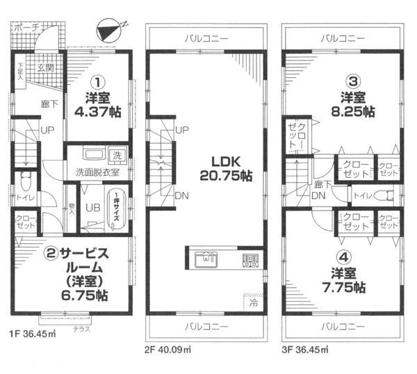 Floor plan. 43,800,000 yen, 3LDK+S, Land area 77.52 sq m , Building area 112.99 sq m