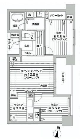 Floor plan. 2LDK, Price 28.8 million yen, Occupied area 59.58 sq m , Balcony area 6.63 sq m