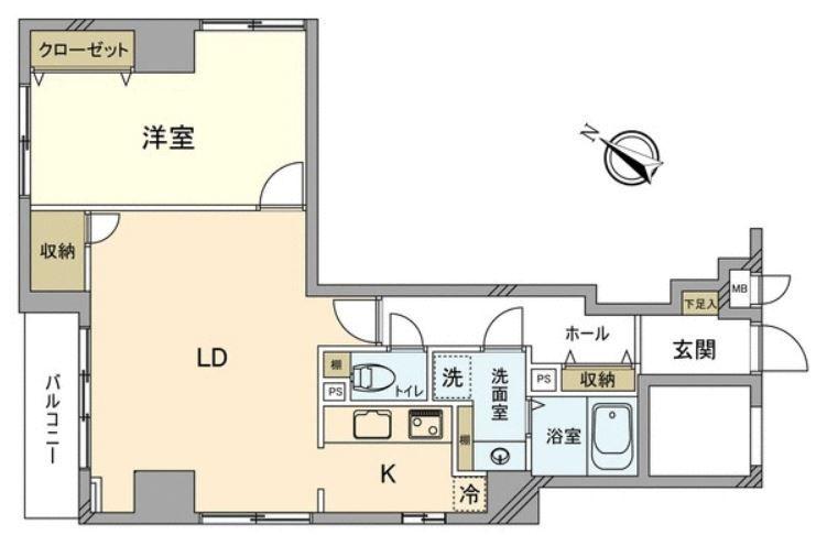Floor plan. 1LDK, Price 31,800,000 yen, Occupied area 56.61 sq m , Balcony area 3.5 sq m
