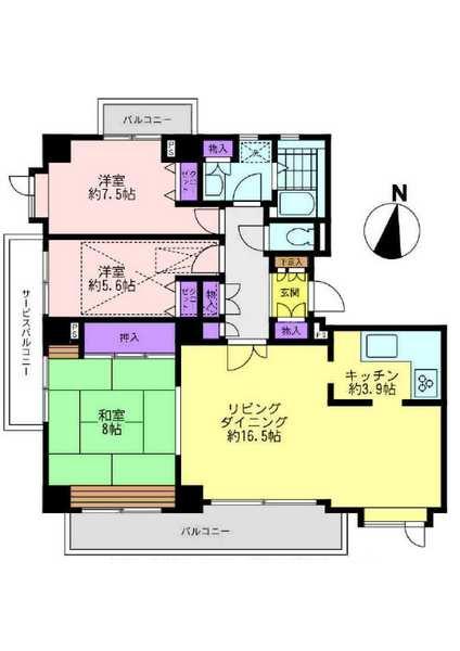 Floor plan. 3LDK, Price 41,500,000 yen, Occupied area 98.79 sq m , Balcony area 14.36 sq m