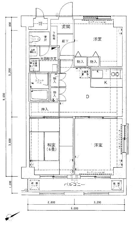 Floor plan. 3DK, Price 19.9 million yen, Footprint 57.6 sq m , Is a floor plan of the balcony area 6.01 sq m status quo. Footprint: 57.60 sq m , Balcony area: 6.01 sq m , 3DK
