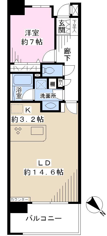 Floor plan. 1LDK, Price 33,800,000 yen, Occupied area 56.85 sq m , Balcony area 9.2 sq m