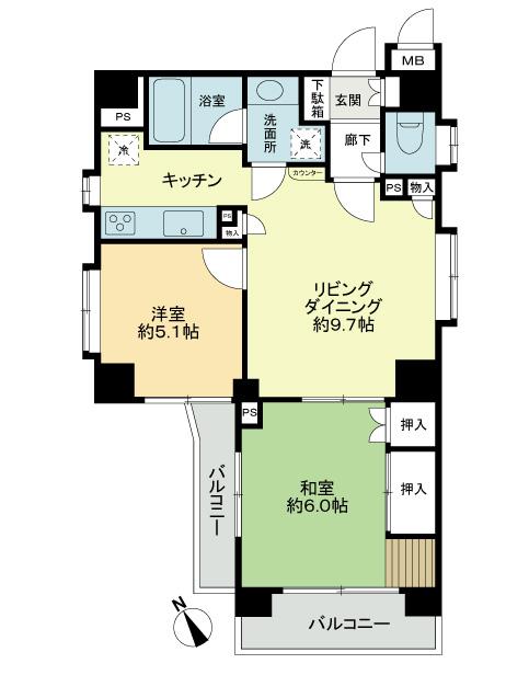 Floor plan. 2LDK, Price 28.5 million yen, Footprint 55.6 sq m , Balcony area 7.36 sq m
