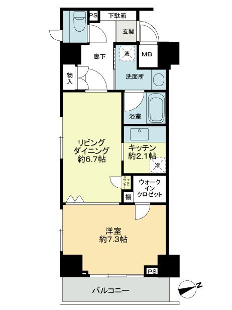 Floor plan. 1DK, Price 21,800,000 yen, Occupied area 43.18 sq m , Balcony area 4.73 sq m