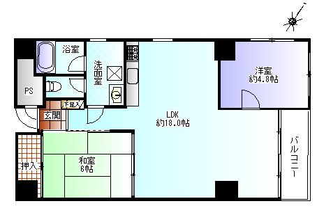 Floor plan. 2LDK, Price 22,800,000 yen, Occupied area 64.47 sq m , Balcony area 4.55 sq m