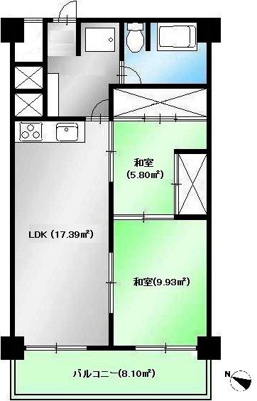 Floor plan. 2LDK, Price 12 million yen, Footprint 48.6 sq m , Balcony area 8.1 sq m