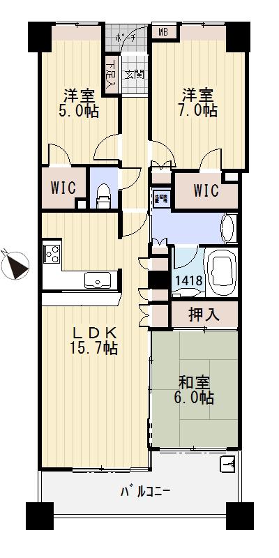 Floor plan. 3LDK, Price 39,800,000 yen, Footprint 75.9 sq m , Balcony area 9.96 sq m